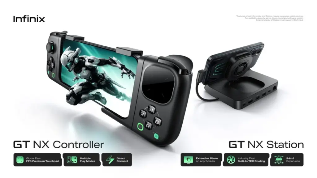 Infinix GT NX mobile gaming controller and desktop cooling dock