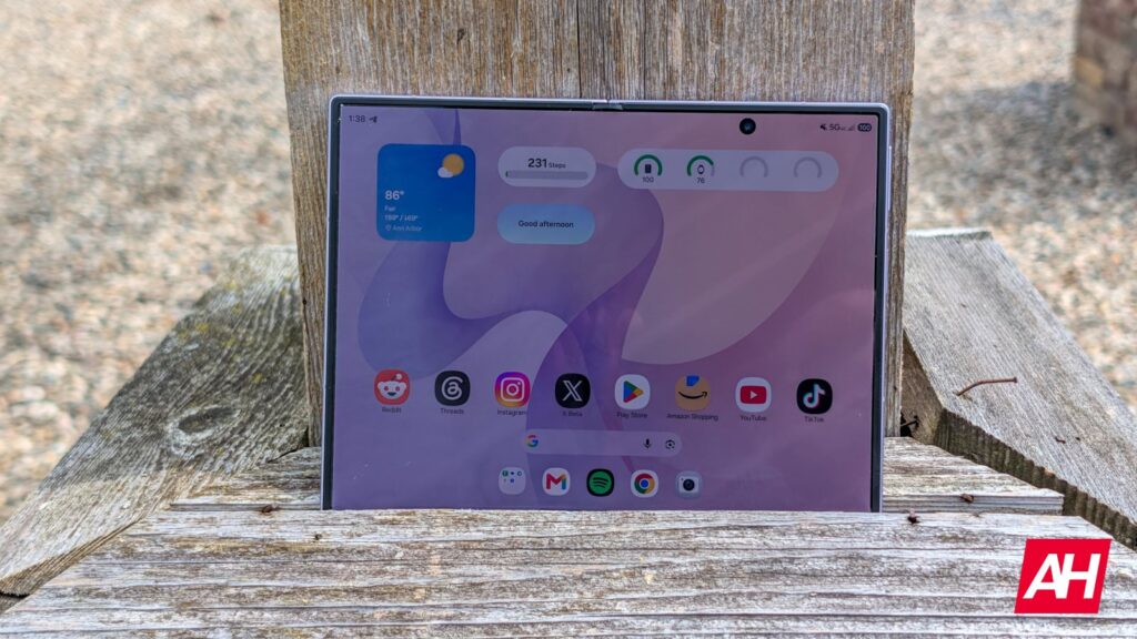 Samsung Galaxy Z Fold 8 unfolded displaying home screen icons